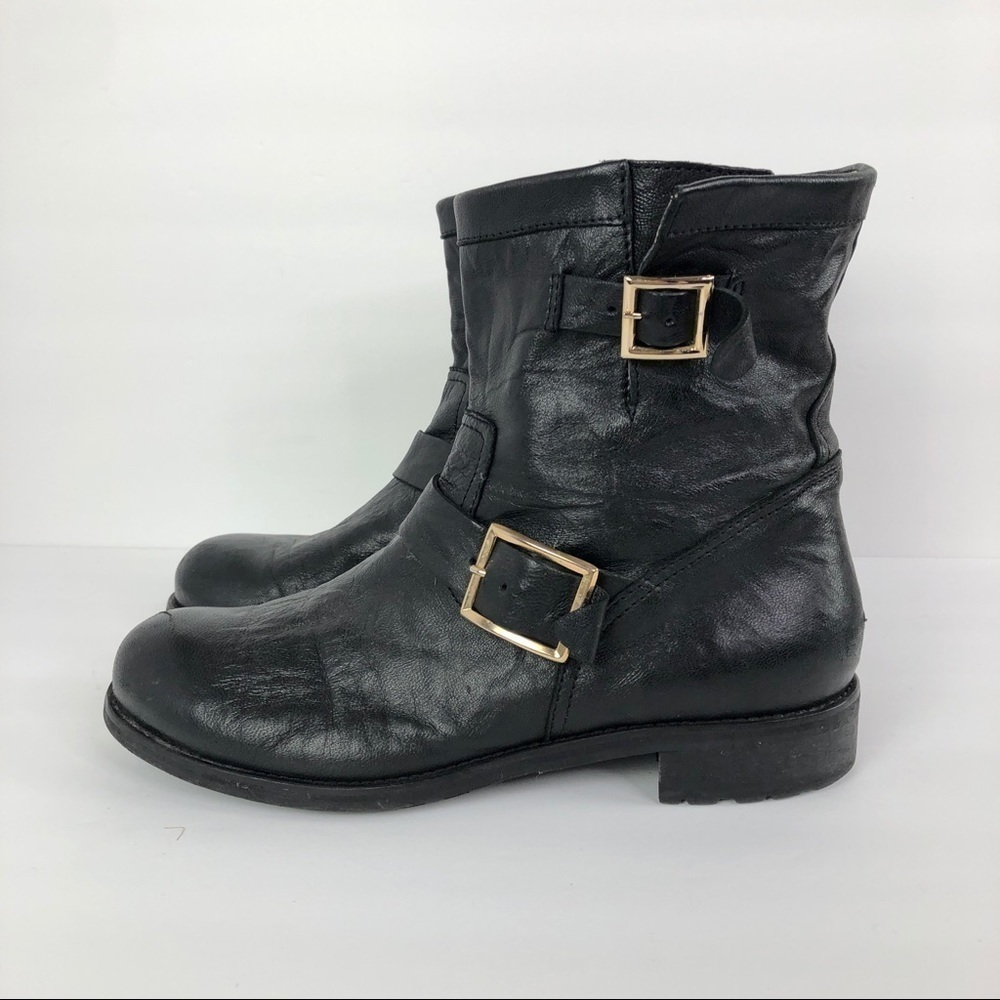 Jimmy Choo Youth Black Leather Biker Boots - Picture 3 of 11